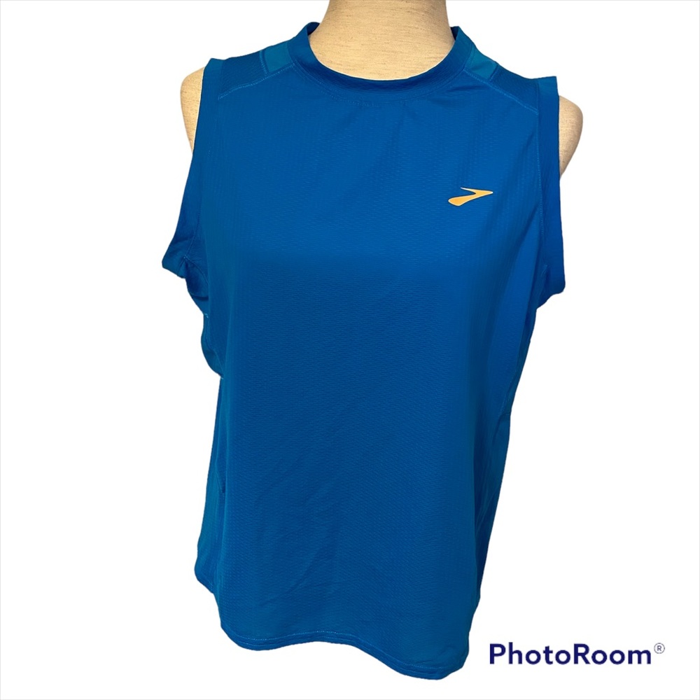 BROOKS TOP SLEEVELESS TANK BLUE STRETCH CREW NECK ACTIVE SIZE L